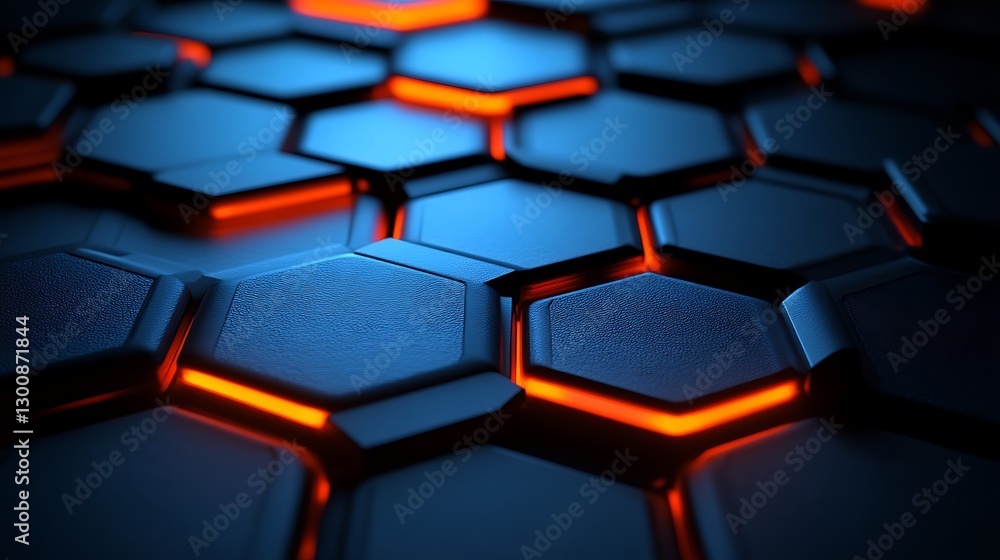 Fototapeta premium Abstract Hexagonal Pattern with Blue and Orange Lighting