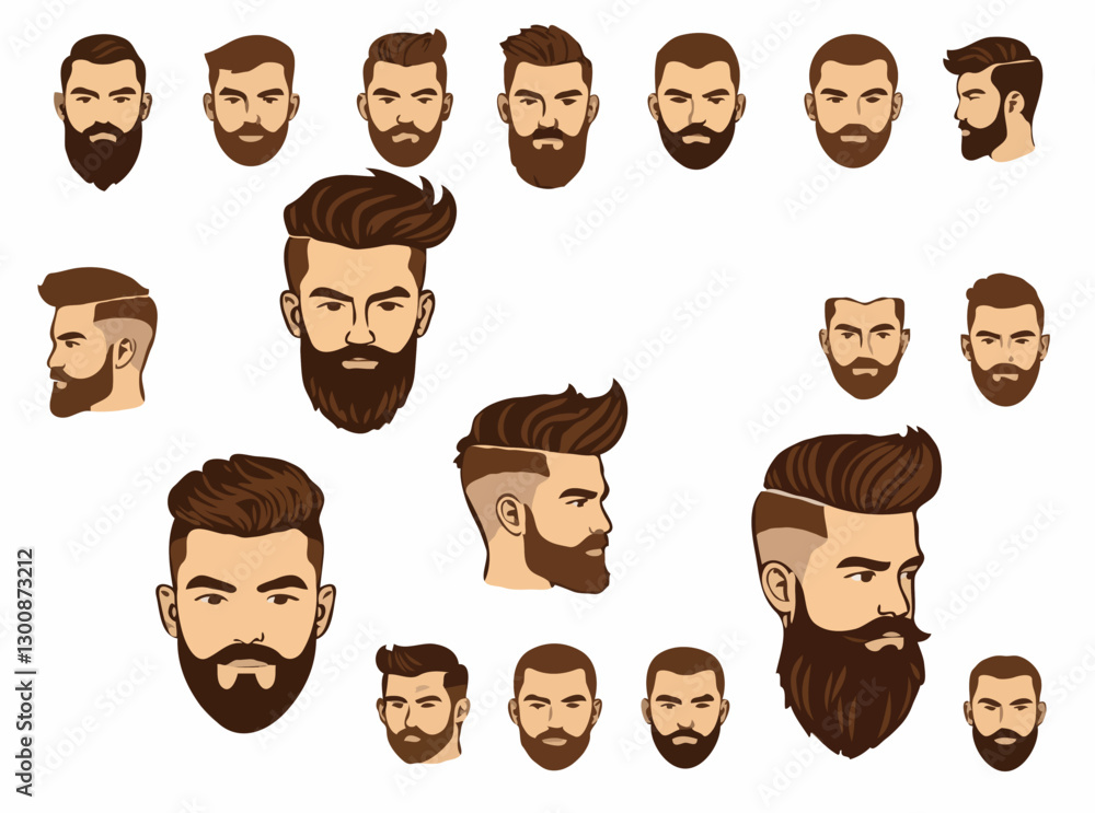 Diverse Haircuts and Beard Styles Vector Pack