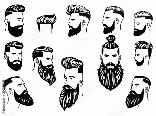 Diverse Haircuts and Beard Styles Vector Pack
