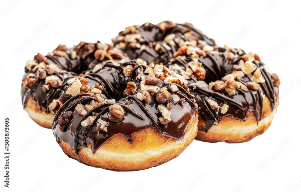 Indulging in delicious chocolate-dipped donuts with nuts for a sweet treat at any time of day, cut out Indulging in delicious chocolate-dipped donuts with nuts for a sweet treat at any time of day, cut out