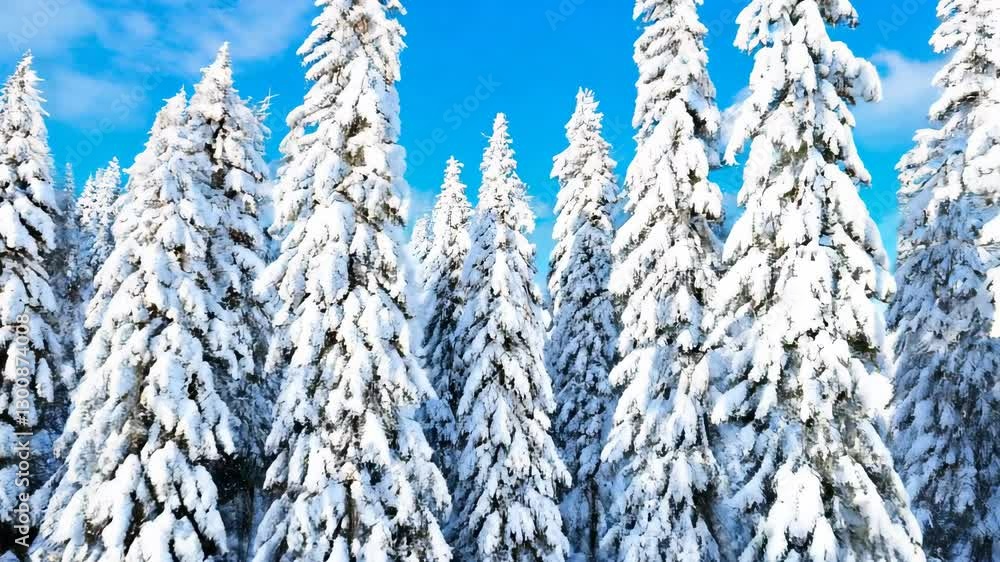 winter wonderland: frosted trees reaching towards a clear, bright blue sky in a snow-covered forest winter wonderland: frosted trees reaching towards a clear, bright blue sky in a snow-covered forest