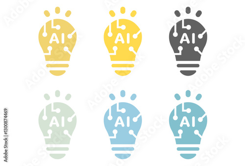 電球型のAI（人工知能）のシンプルアイコンセット