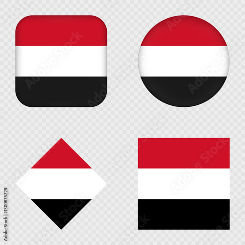 Yemen Flag Icons Pack. Vector illustration.
