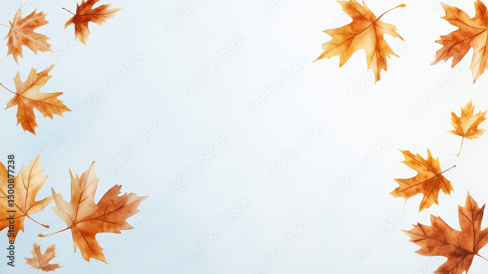 Fototapeta premium Autumn leaves in warm hues create serene background, evoking sense of tranquility and seasonal change. Perfect for fall themed designs