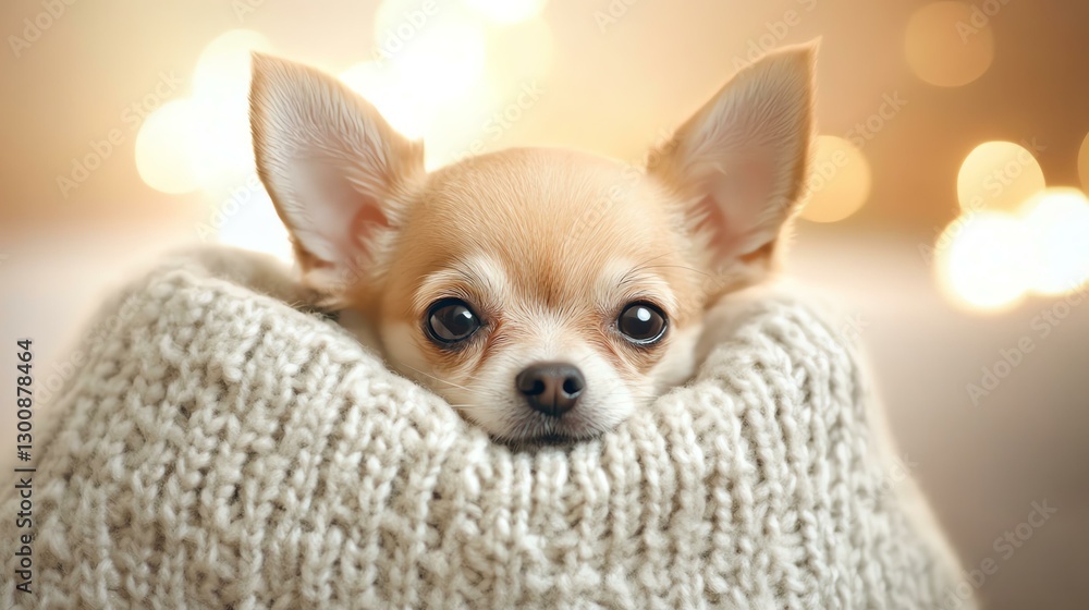 A cute Chihuahua resting in a cozy knitted sweater, creating a warm and joyful atmosphere. A cute Chihuahua resting in a cozy knitted sweater, creating a warm and joyful atmosphere.