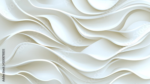 Smooth, flowing white waves create abstract background with soft texture, evoking sense of calm and elegance. Ideal for various design applications
