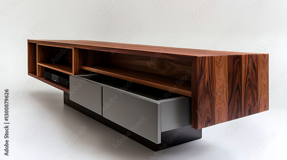 Fototapeta premium A wooden entertainment center with a black drawer. generated using AI