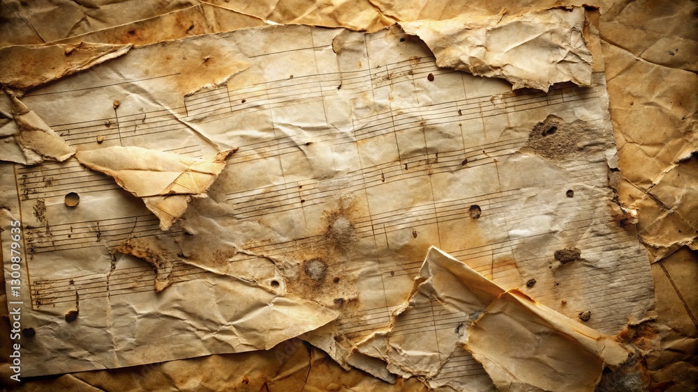 A Tattered Collection of Aged Musical Scores, Showing the Passage of Time and the Fragility of Memory A Tattered Collection of Aged Musical Scores, Showing the Passage of Time and the Fragility of Memory