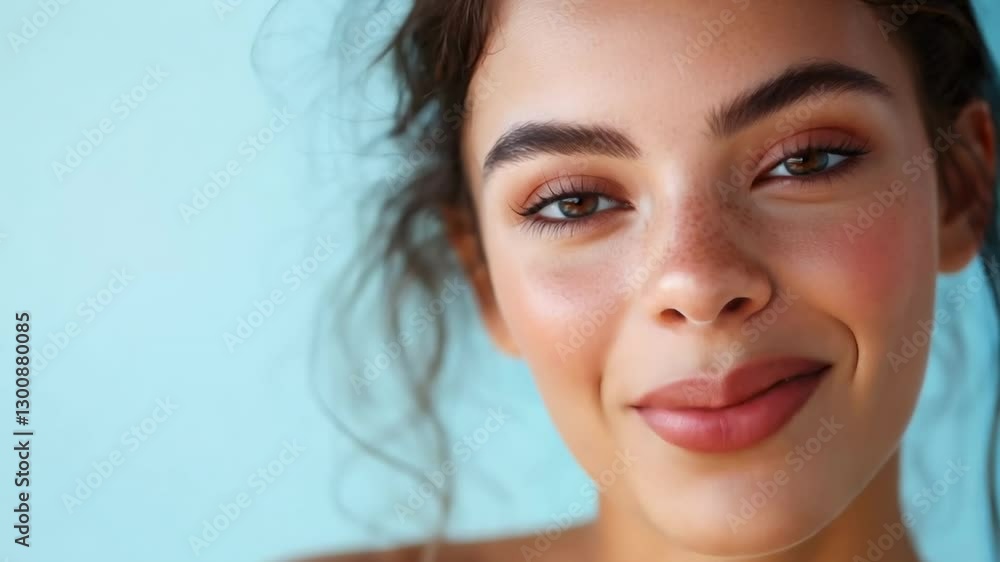 Woman with braces smiling and talking in soft natural light. A joyful expression with a blurred background Woman with braces smiling and talking in soft natural light. A joyful expression with a blurred background