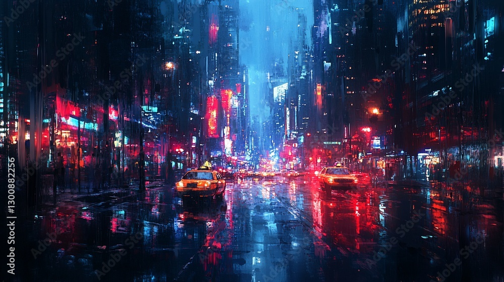 Obraz premium City Night Street Wet Reflection