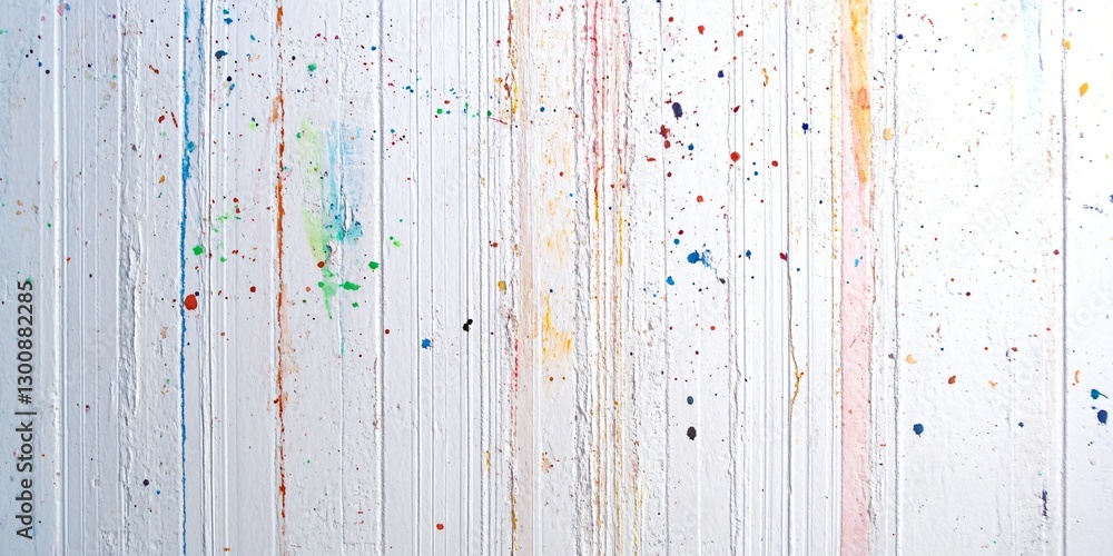 Fototapeta premium Abstract Art: Expressive, colorful paint splatters and drips cascade down the surface of a wooden wall, a unique textured pattern with a modern aesthetic.
