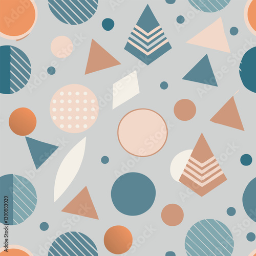 Scandinavian Minimalist Seamless Vector Pattern with Geometric Shapes  
