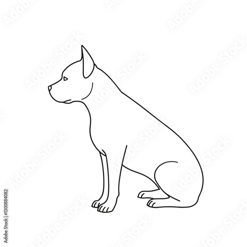 Simple line drawing of a sitting dog on white background, artistic illustration concept