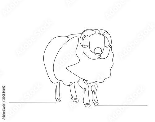 Domestic sheep simple line art illustration. Continuous one line draw of sheep animal.