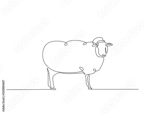Domestic sheep simple line art illustration. Continuous one line draw of sheep animal.