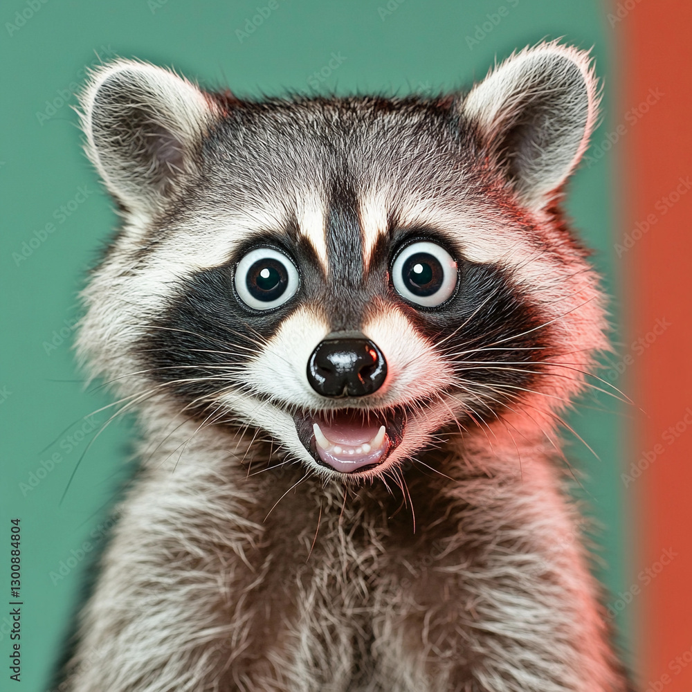 Surprised raccoon shows big eyes and playful expression. Generative AI Surprised raccoon shows big eyes and playful expression. Generative AI