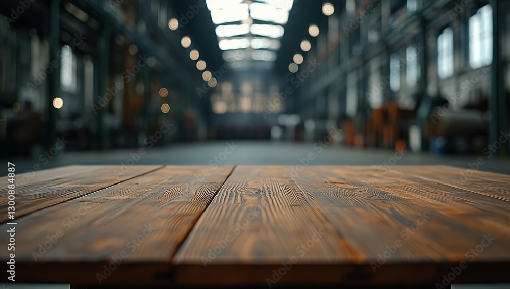 Rustic Brown Wooden Table in an Industrial Setting Rustic Brown Wooden Table in an Industrial Setting