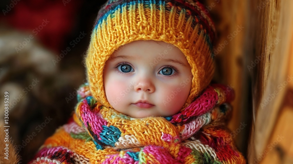 Cute baby in colorful knitted clothes in spring Cute baby in colorful knitted clothes in spring