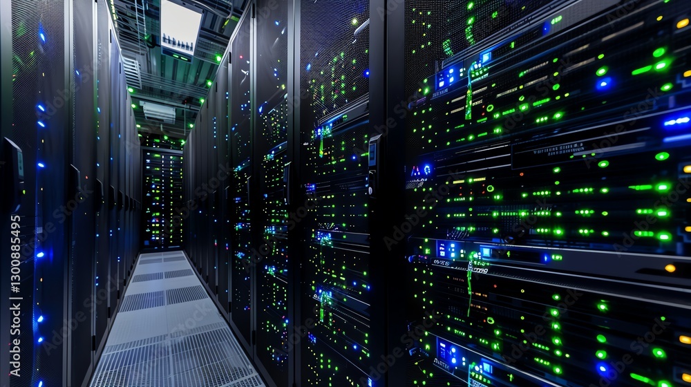 Modern data center with server racks. Modern data center with server racks.