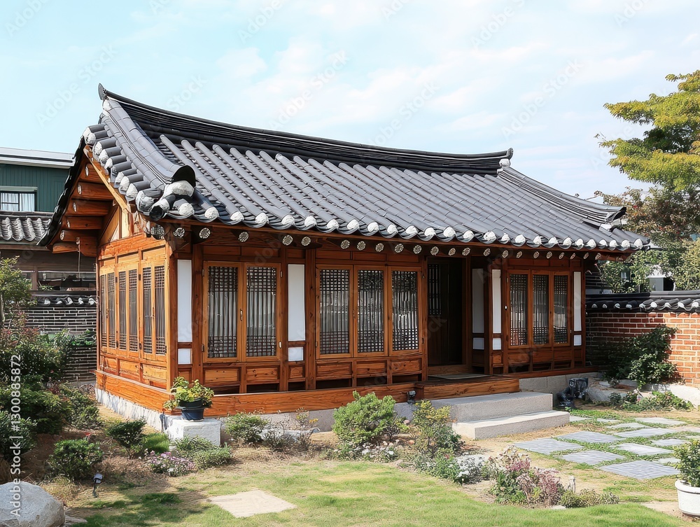 A beautiful traditional Korean building with a slate roof A beautiful traditional Korean building with a slate roof
