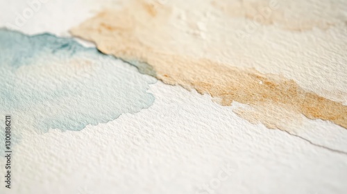 A close-up of the corner where watercolor paper meets sand, with delicate brush strokes and subtle color transitions creating an abstract background that resembles natural elements like sky or sea
