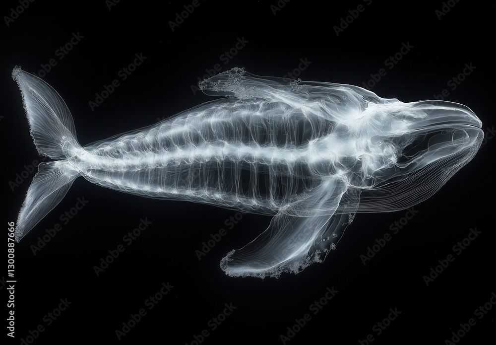 X-ray image of whale organ structure. X-ray image of whale organ structure.