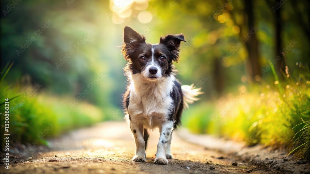 Cute Black and White Dog Walking Dirt Path Curious Puppy Pet Photography Stock Photo Image Cute Black and White Dog Walking Dirt Path Curious Puppy Pet Photography Stock Photo Image