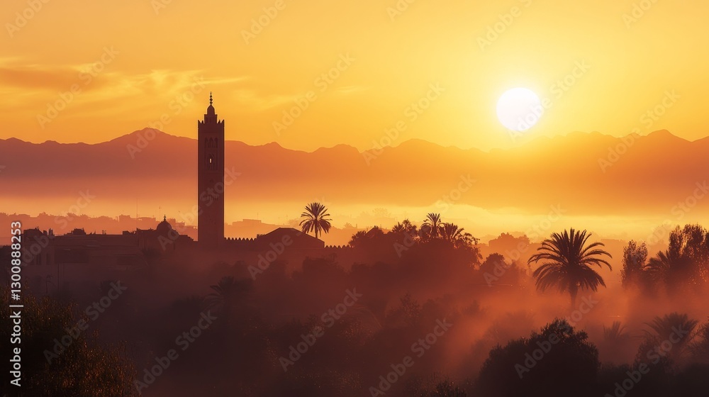 Golden sunrise illuminates ancient building silhouette. Golden sunrise illuminates ancient building silhouette.