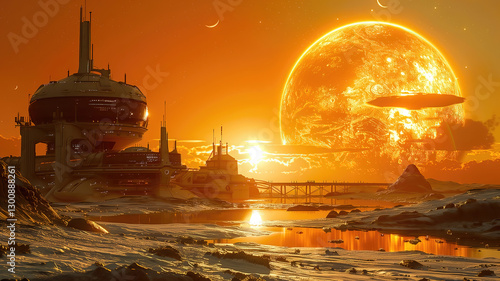 Alien planet landscape with...