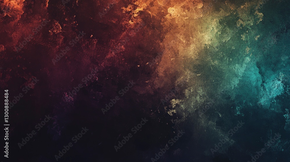 Obraz premium A digital painting of an aged copper surface with rust and patina, creating a textured background for design projects. The colors include brown, green, blue-green, dark red, and purple tones