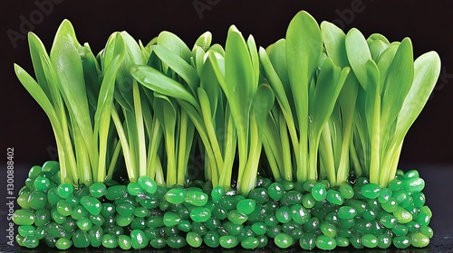 Vibrant green sprouts and green candies forming a unique composition photo