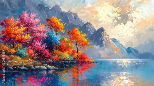 Oil painting an autumn colo...