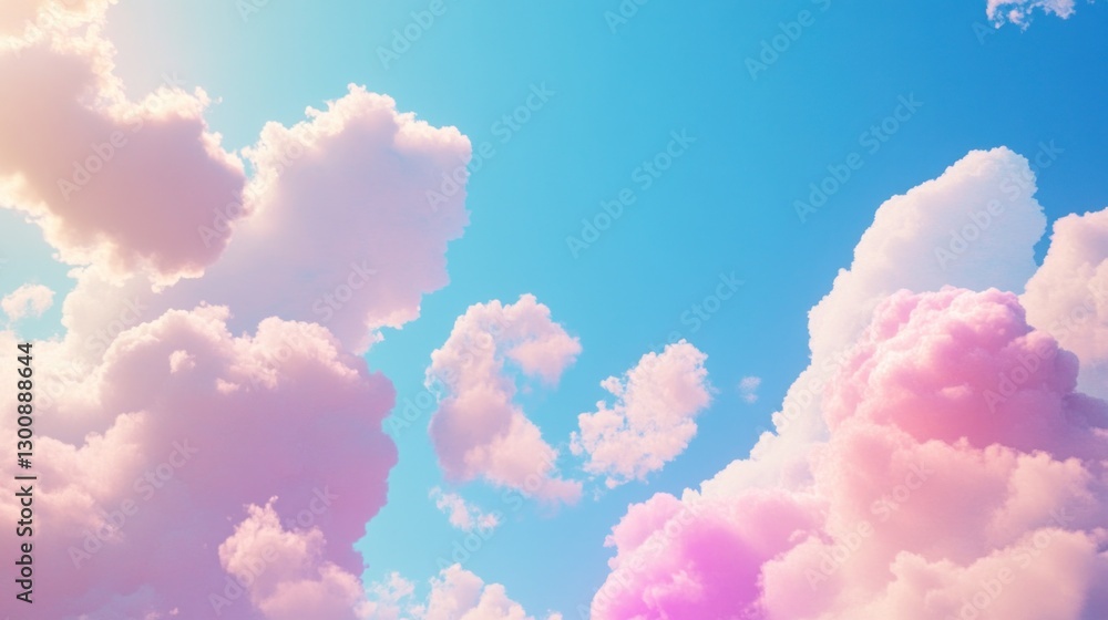 Pastel Sky Dreamscape, A Serene View of Pink Clouds Against Azure Blue Pastel Sky Dreamscape, A Serene View of Pink Clouds Against Azure Blue