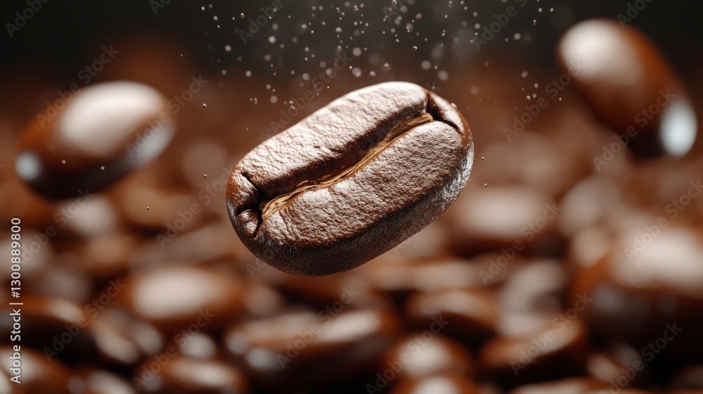 A few coffee beans floating in the air, a coffee-themed background, a coffee-like color palette A few coffee beans floating in the air, a coffee-themed background, a coffee-like color palette