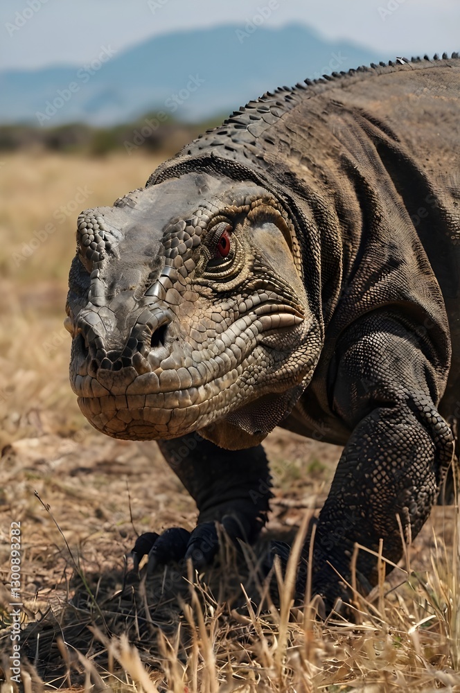 Fototapeta premium Close-up of a Majestic Iguana in a Dry Grassland Habitat