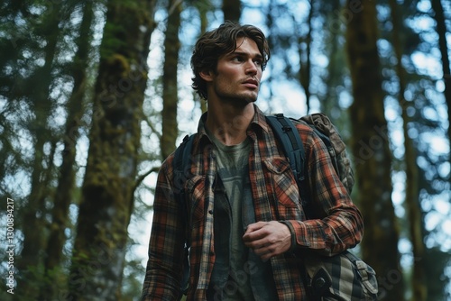 Wallpaper Mural A rugged outdoorsy look with a male model in a flannel shirt, hiking through a forest Torontodigital.ca