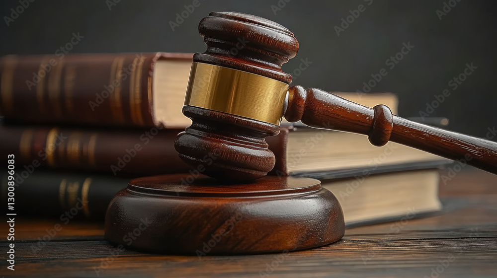Law book and gavel on table Law book and gavel on table