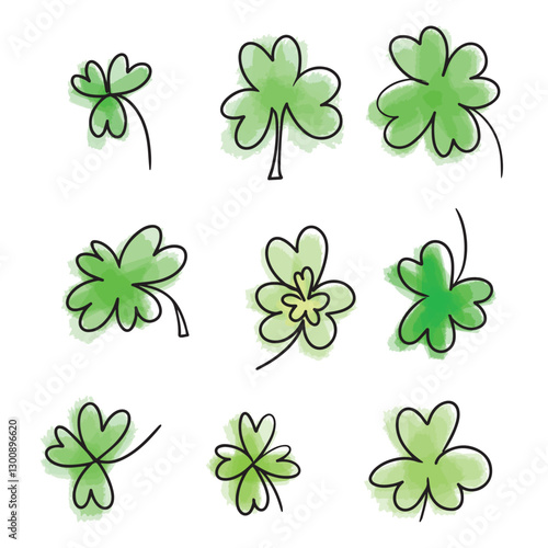 Green hand drawn vector shamrocks clover