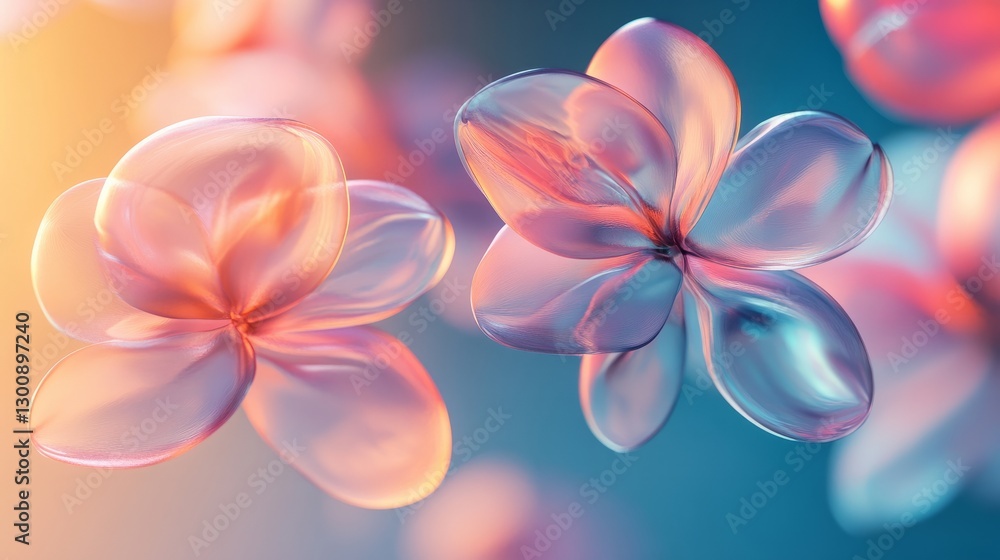 Abstract 3D floral shapes floating in a gradient light environment Abstract 3D floral shapes floating in a gradient light environment