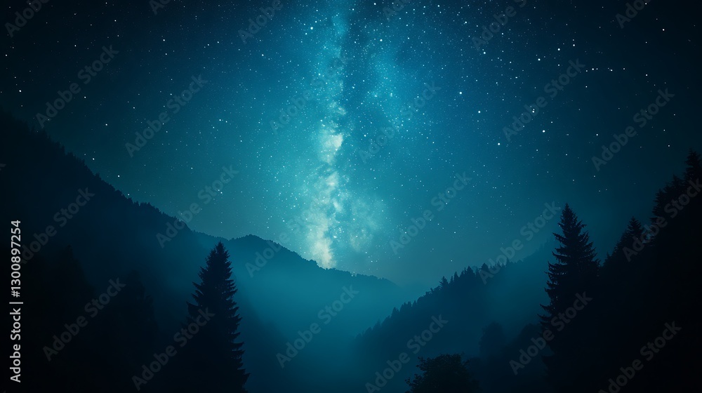 Naklejka premium The Milky Way shines over a mountain landscape at night