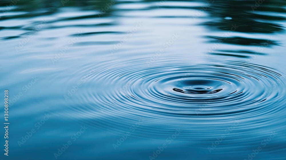 Blue water ripple effect on a calm lake surface creating concentric waves in a peaceful natural environment Blue water ripple effect on a calm lake surface creating concentric waves in a peaceful natural environment