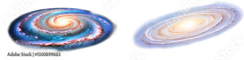 A set of stunning galaxies, with vibrant colors and swirling patterns, set against a vast, starry space background on a transparent canvas.

