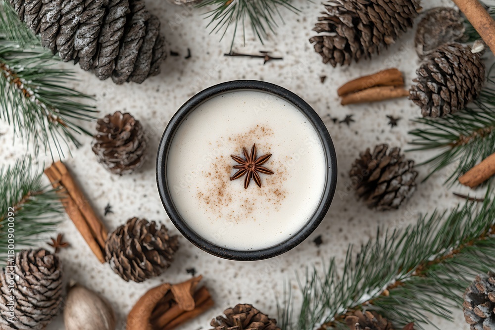 Cup of drink with star anise and spice on table Cup of drink with star anise and spice on table