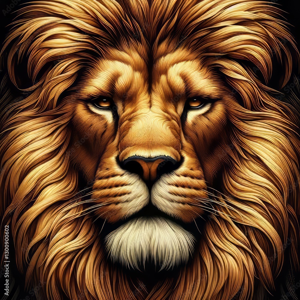 Naklejka premium Powerful Lion Golden brown base with a painted mane framing the