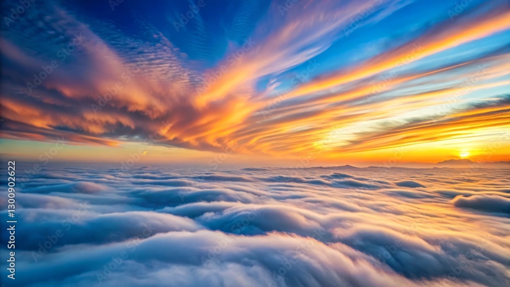 Obraz premium Serene Sunset Over a Sea of Clouds A Breathtaking Aerial View of Colorful Sky and Rolling Cloudscapes at Dawn