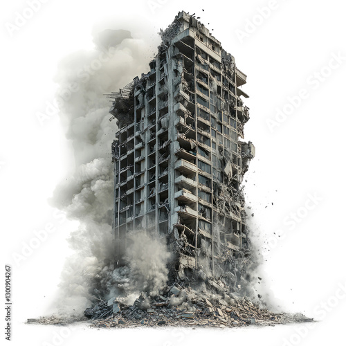 a destroyed skyscraper on a white background