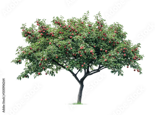 Fresh apple tree with ripe fruit ready for harvest in a vibrant garden setting during late summer, cut out