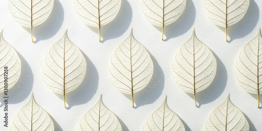 Fototapeta premium a pattern of delicate, light-colored leaves arranged. Each leaf has intricate details and a soft, translucent appearance
