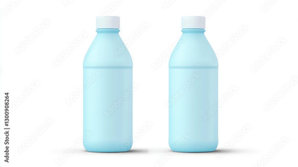 white plastic bottle with a cap, featuring a light blue color gradient and matte texture in the front and back views. white plastic bottle with a cap, featuring a light blue color gradient and matte texture in the front and back views.