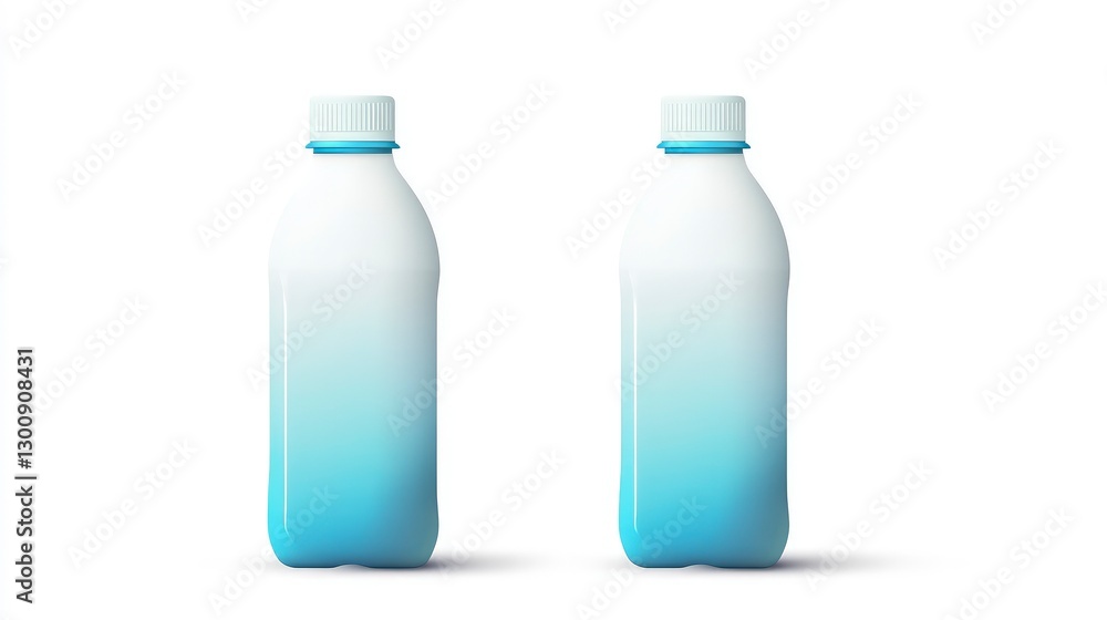 white plastic bottle with a cap, featuring a light blue color gradient and matte texture in the front and back views. white plastic bottle with a cap, featuring a light blue color gradient and matte texture in the front and back views.